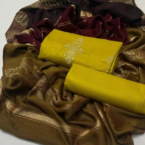 3 Pcs Women's Unstitched Embroidered Suit