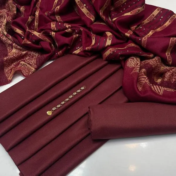 3 Pcs Women's Unstitched Plain Suit