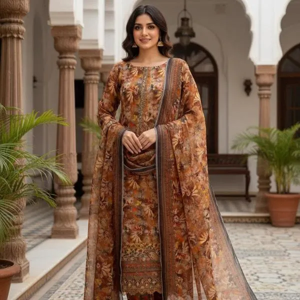 3 Pcs Women's Unstitched Digital Print Suit