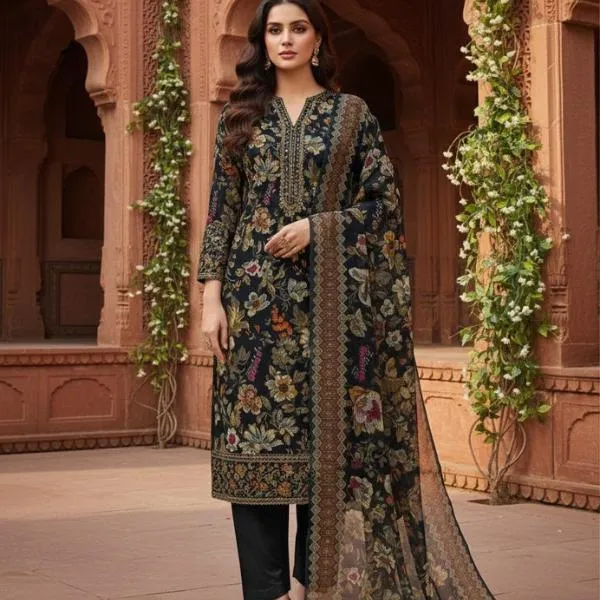 3 Pcs Women's Unstitched Digital Print Suit