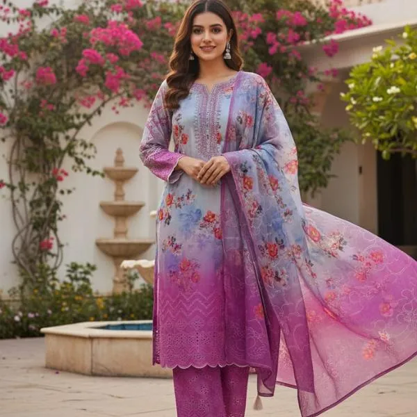 3 Pcs Women's Unstitched Digital Print Suit