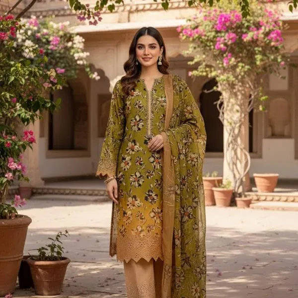 3 Pcs Women's Unstitched Digital Print Suit