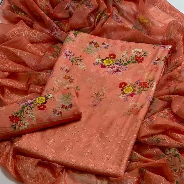 3 Pcs Women's Unstitched Digital Print Suit