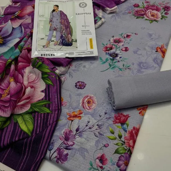 3 Pcs Women's Unstitched Digital Print Suit