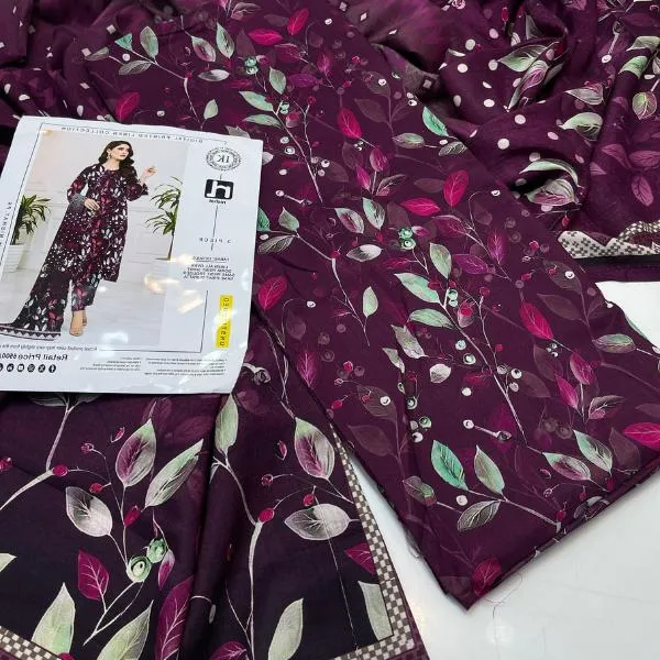 3 Pcs Women's Unstitched Digital Print Suit