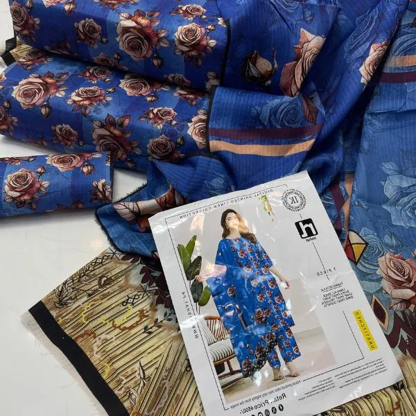 3 Pcs Women's Unstitched Digital Print Suit