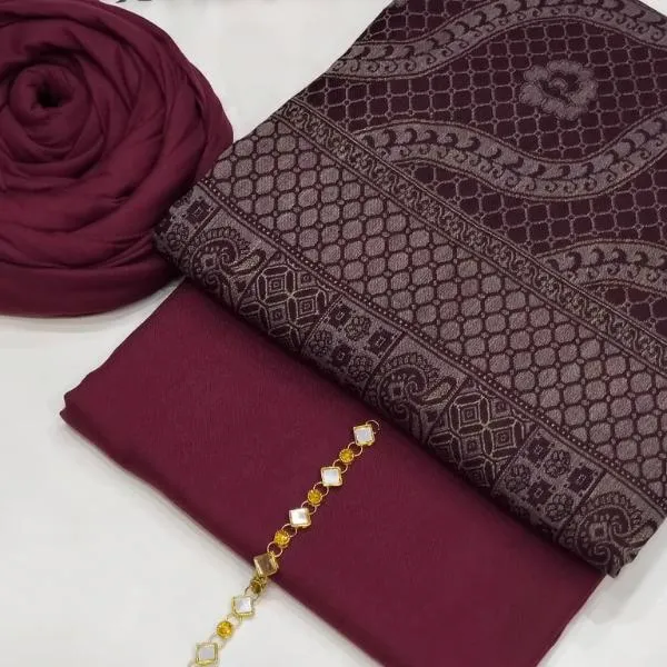 3 Pcs Women's Unstitched Plain Suit