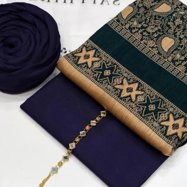 3 Pcs Women's Unstitched Plain Suit