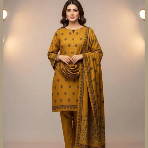3 Pcs Women's Unstitched Embroidered Suit