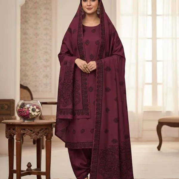 3 Pcs Women's Unstitched Embroidered Suit