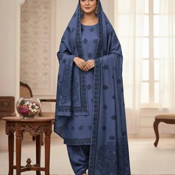 3 Pcs Women's Unstitched Embroidered Suit