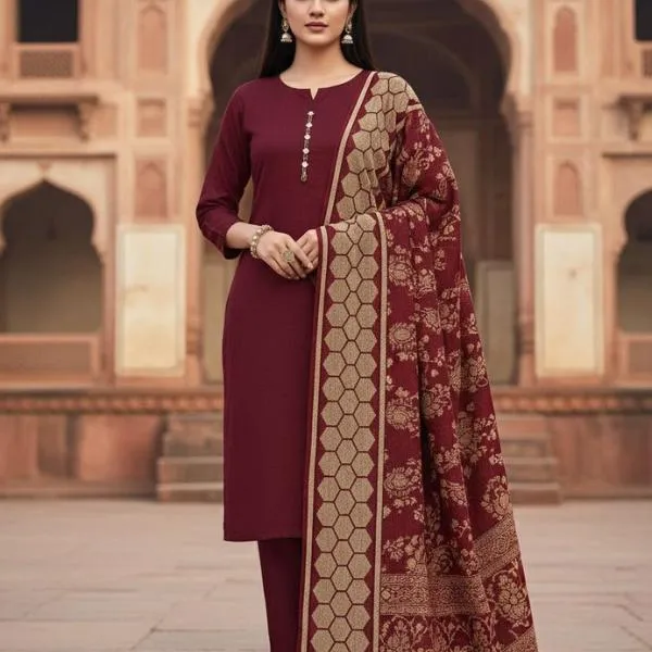 3 Pcs Women's Unstitched Plain Suit