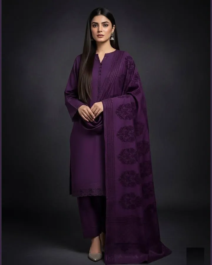 3 Pcs Women's Unstitched Plain Suit