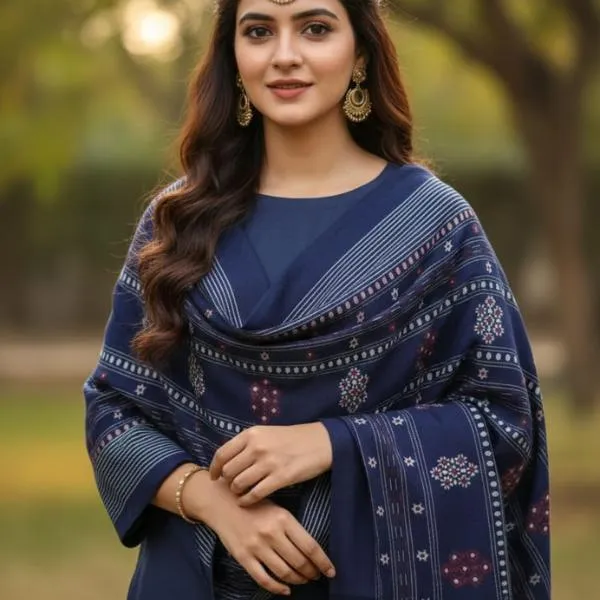 3 Pcs Women's Unstitched Plain Suit