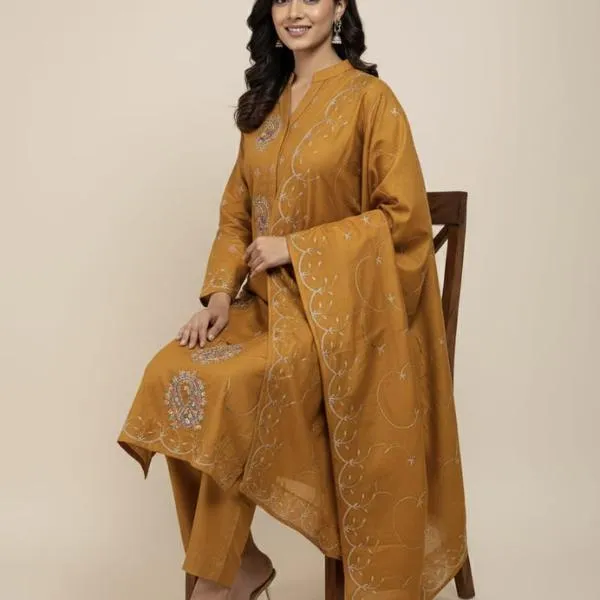 3 Pcs Women's Unstitched Embroidered Suit