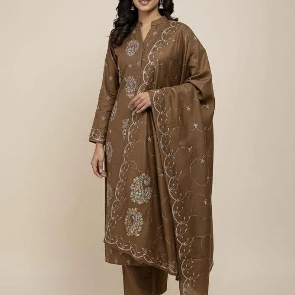 3 Pcs Women's Unstitched Embroidered Suit
