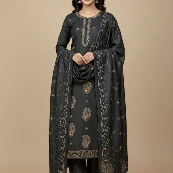 3 Pcs Women's Unstitched Embroidered Suit