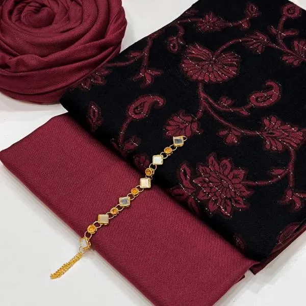 3 Pcs Women's Unstitched Plain Suit