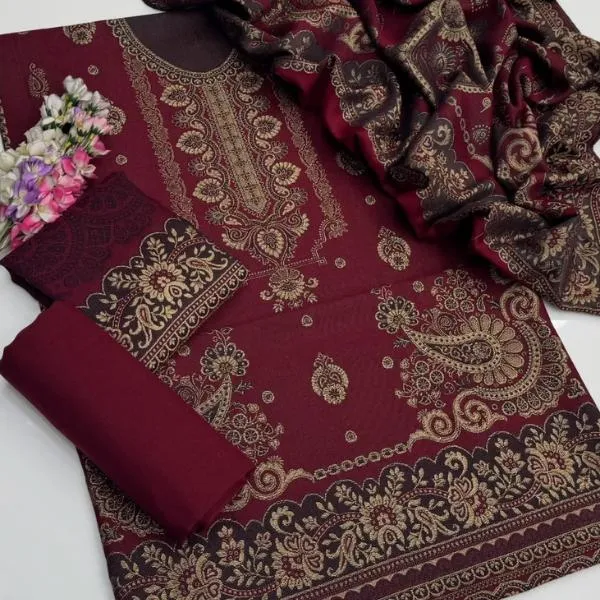 3 Pcs Women's Unstitched Embroidered Suit