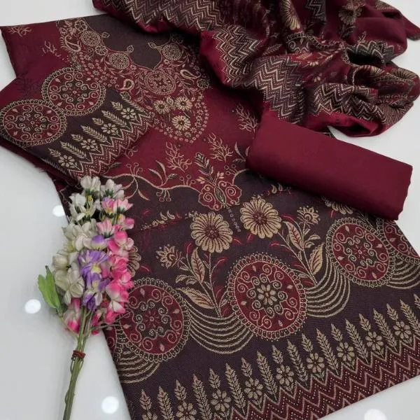 3 Pcs Women's Unstitched Embroidered Suit