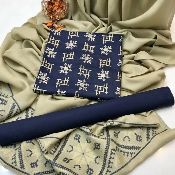 3 Pcs Women's Unstitched Embroidered Suit