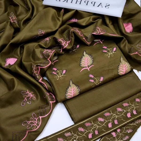 3 Pcs Women's Unstitched Plain Suit