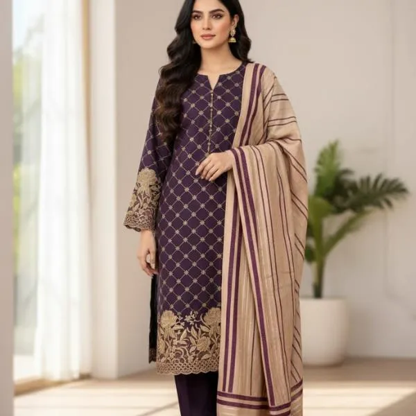 3 Pcs Women's Unstitched Embroidered Suit