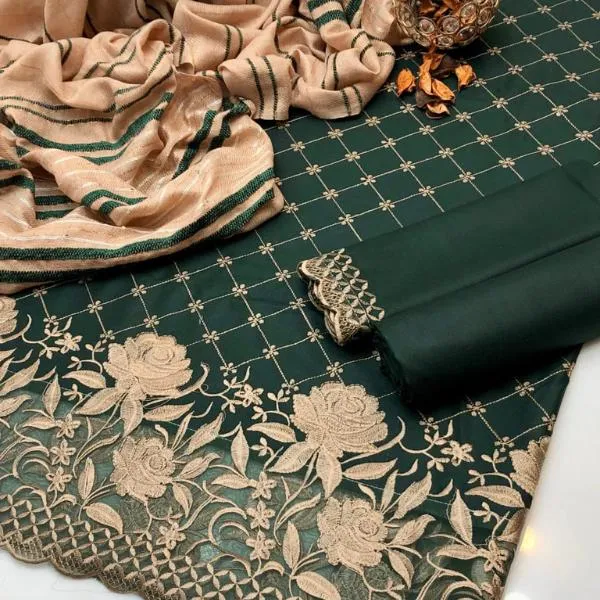 3 Pcs Women's Unstitched Embroidered Suit