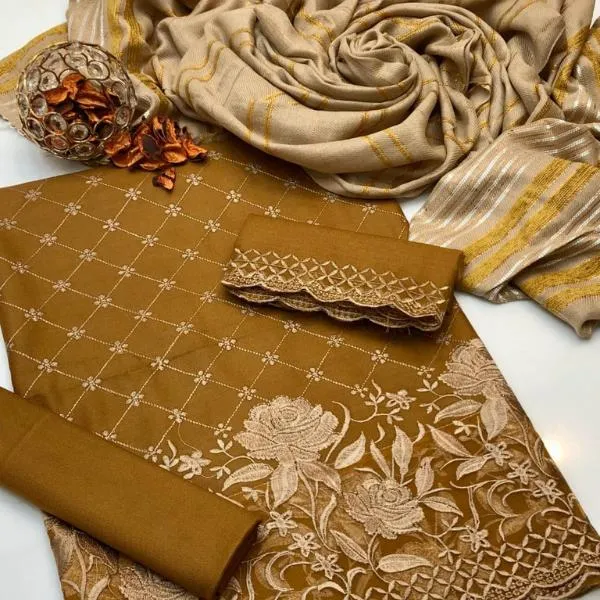 3 Pcs Women's Unstitched Embroidered Suit