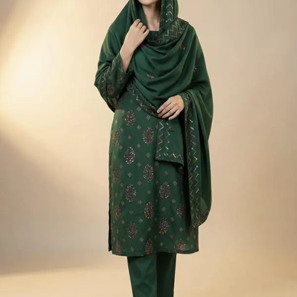 3 Pcs Women's Unstitched Embroidered Suit