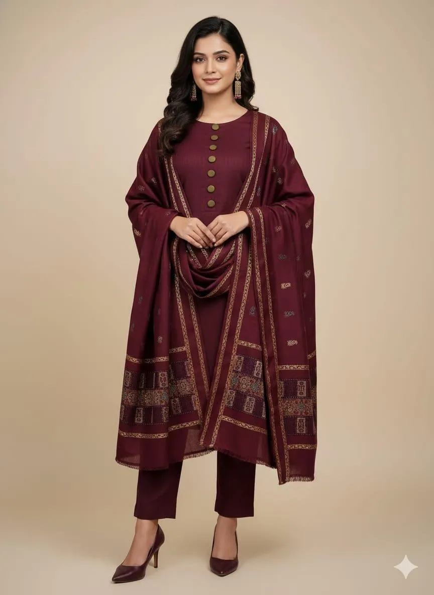 3 Pcs Women's Unstitched Plain Suit