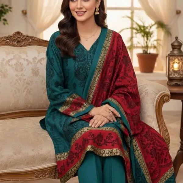 3 Pcs Women's Unstitched Embroidered Suit