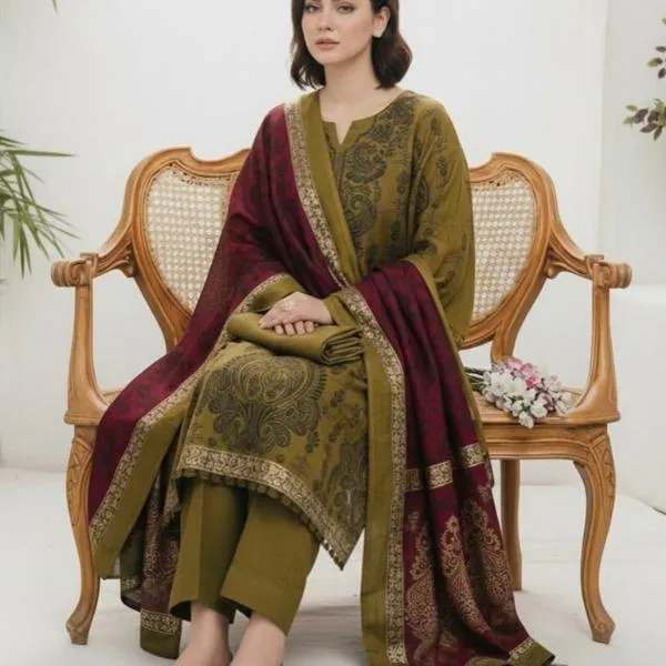 3 Pcs Women's Unstitched Embroidered Suit