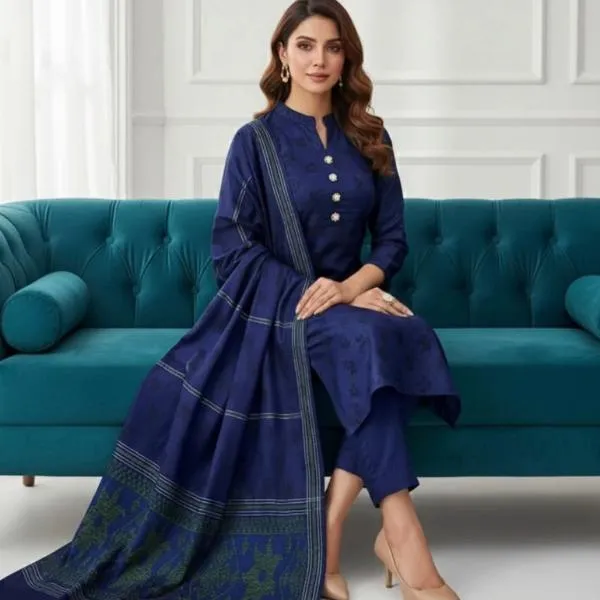 3 Pcs Women's Unstitched Embroidered Suit