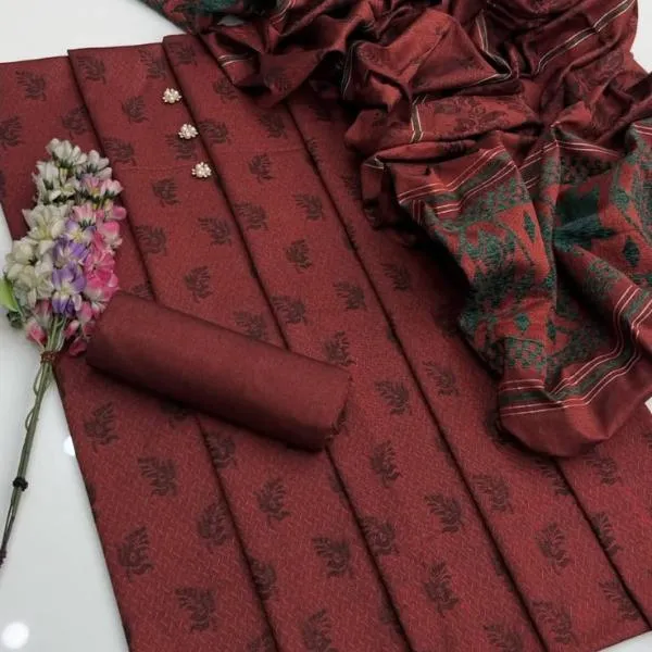 3 Pcs Women's Unstitched Embroidered Suit