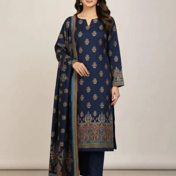3 Pcs Women's Unstitched Embroidered Suit