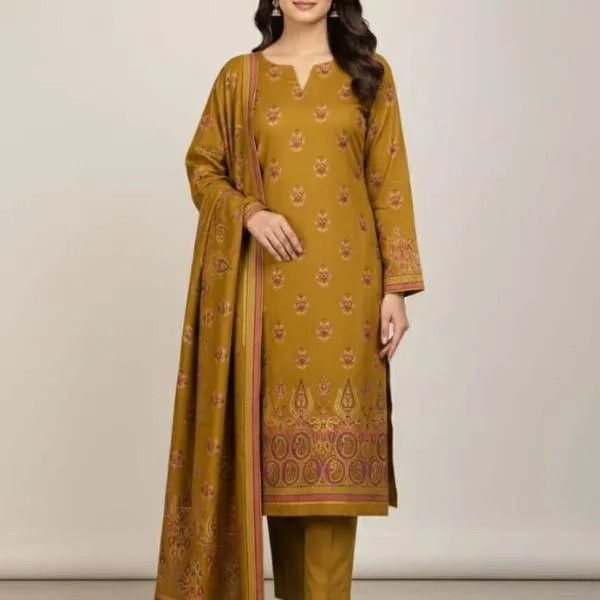 3 Pcs Women's Unstitched Embroidered Suit