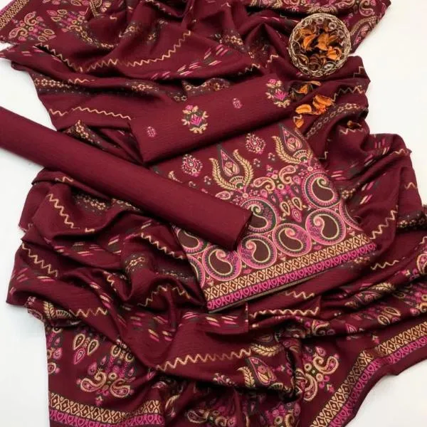 3 Pcs Women's Unstitched Embroidered Suit