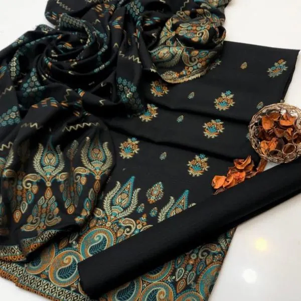 3 Pcs Women's Unstitched Embroidered Suit