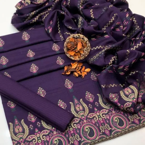 3 Pcs Women's Unstitched Embroidered Suit