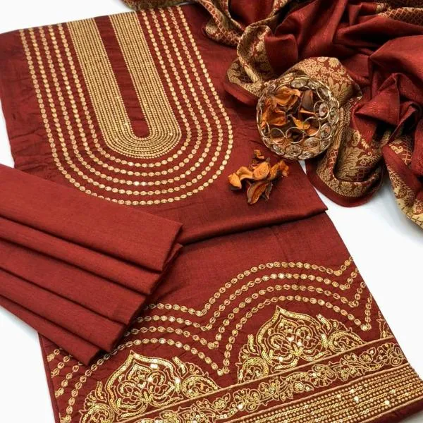 3 Pcs Women's Unstitched Embroidered Suit