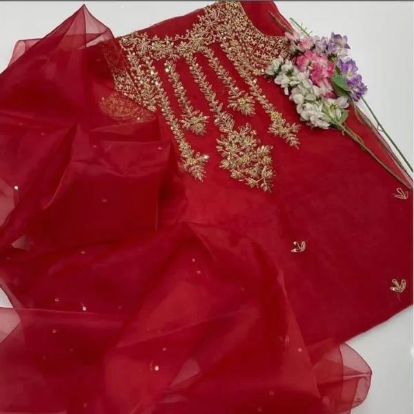 2 Pcs Women's Unstitched Embroidered Suit