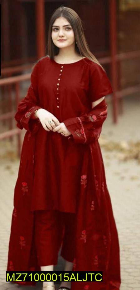 Red Embroidered 3-Piece Wedding Gown Set