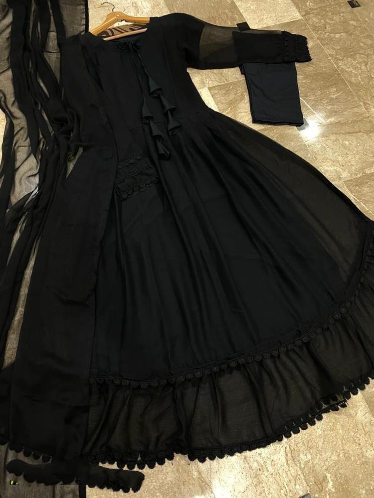 Black Chiffon 3-Piece Maxi Suit for Women