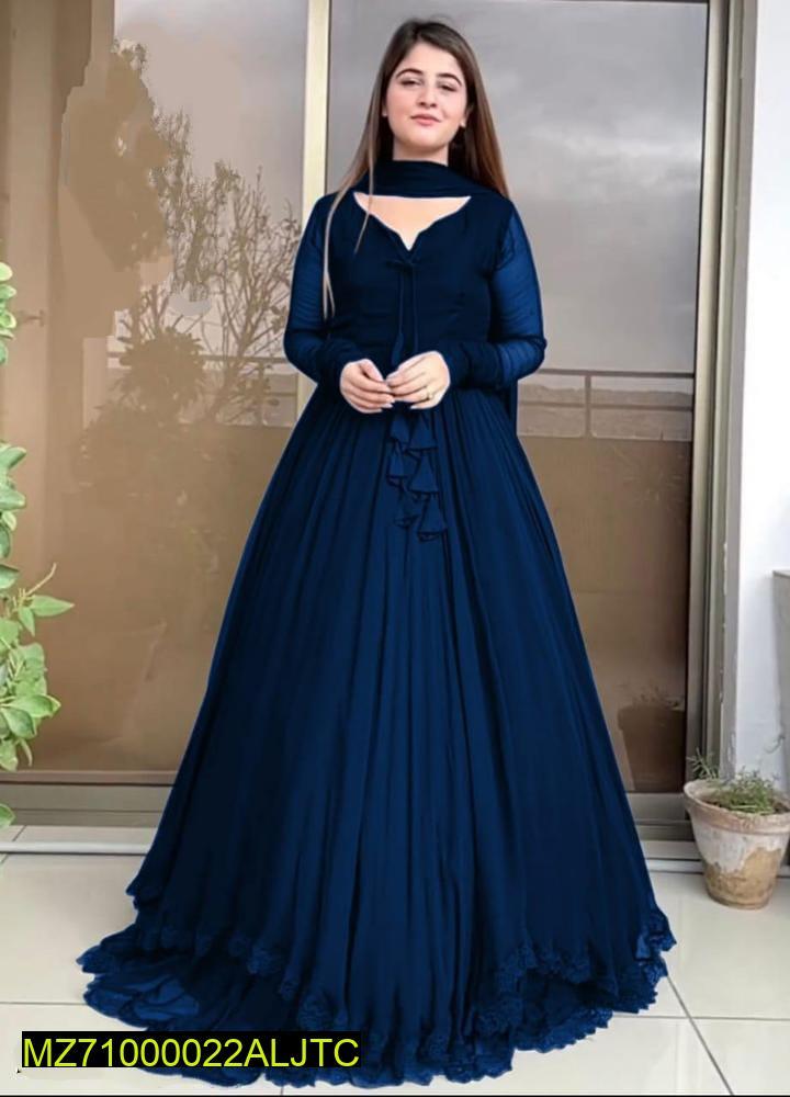 Women's Blue Long Sleeve Gown Dress Set