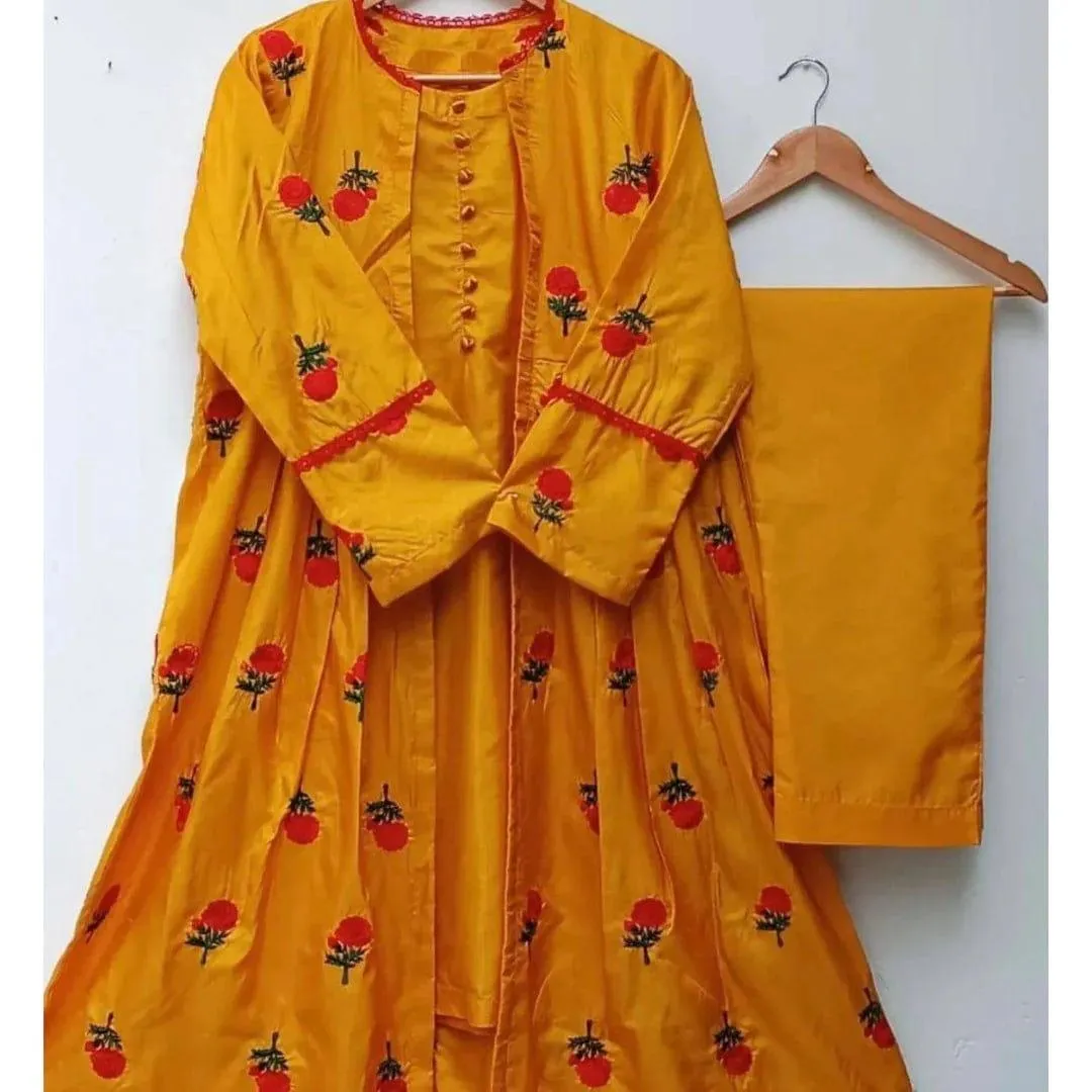 Stunning Women's Stitched Suit in Silk with Embroidered Details - 3 Pcs