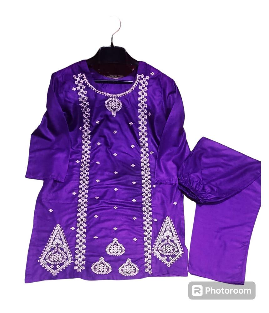 2 Pcs Women's Stitched Linen Embroidered Shirt And Trouser