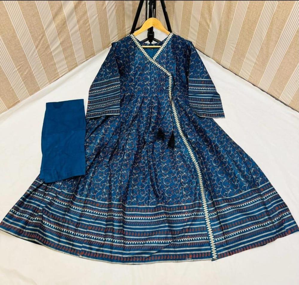 2 Pcs Women's Stitched Linen Printed Maxi And Trouser