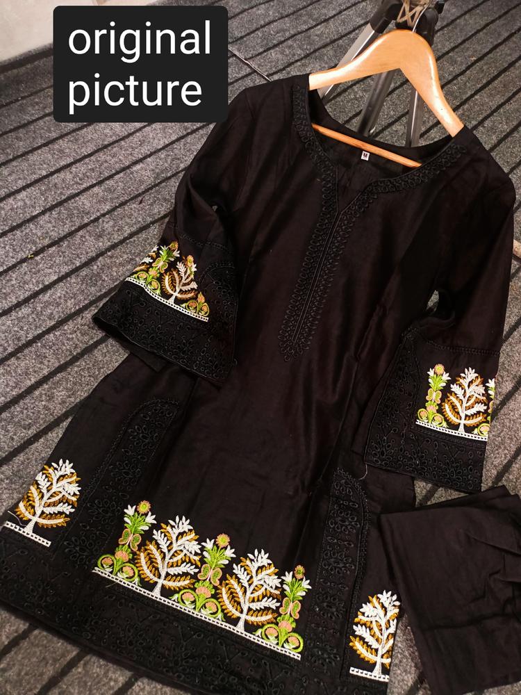 2 Pcs Women's Stitched Lawn Embroidered Shirt And Trouser