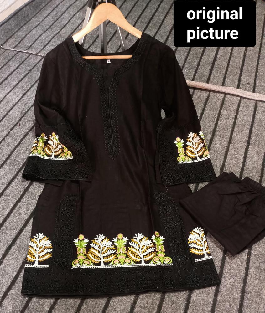 2 Pcs Women's Stitched Lawn Embroidered Shirt And Trouser